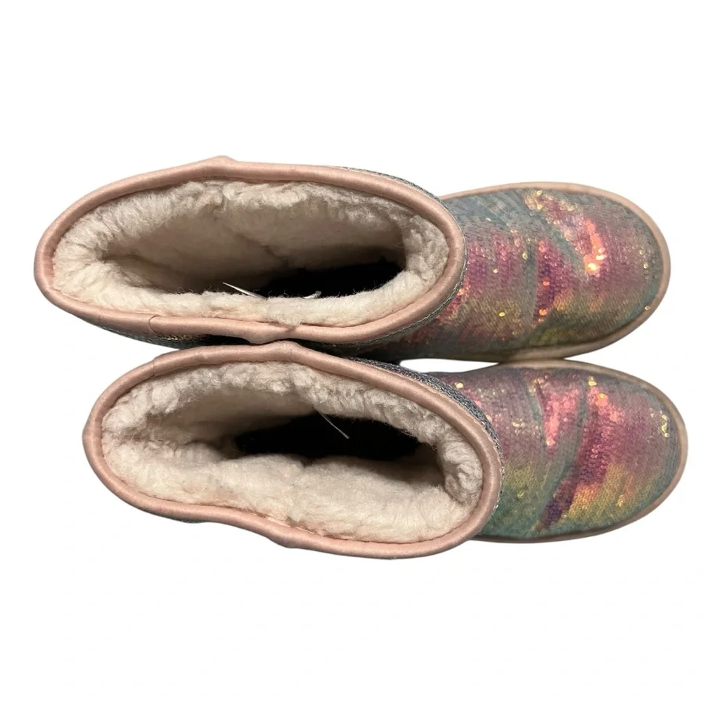 UGG Classic Short II Sz 4 Big Kid Sequin Rainbow Boots